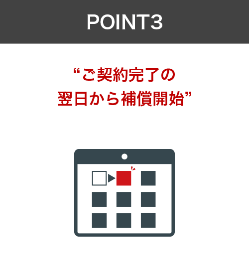POINT3 “ご契約完了の翌日から補償開始”