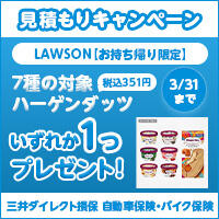 【三井ダイレクト損保】 新規見積もりキャンペーン LAWSON【お持ち帰り限定】7種の対象ハーゲンダッツ（税込351円）いずれか1つ プレゼント！